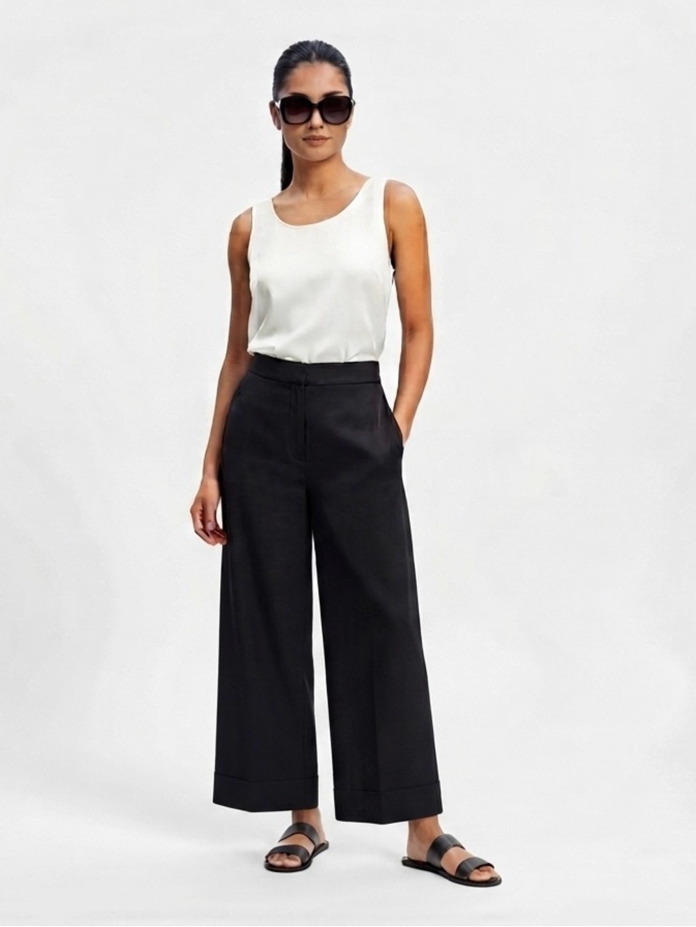 Wide-Leg Black Dress Pants for Women